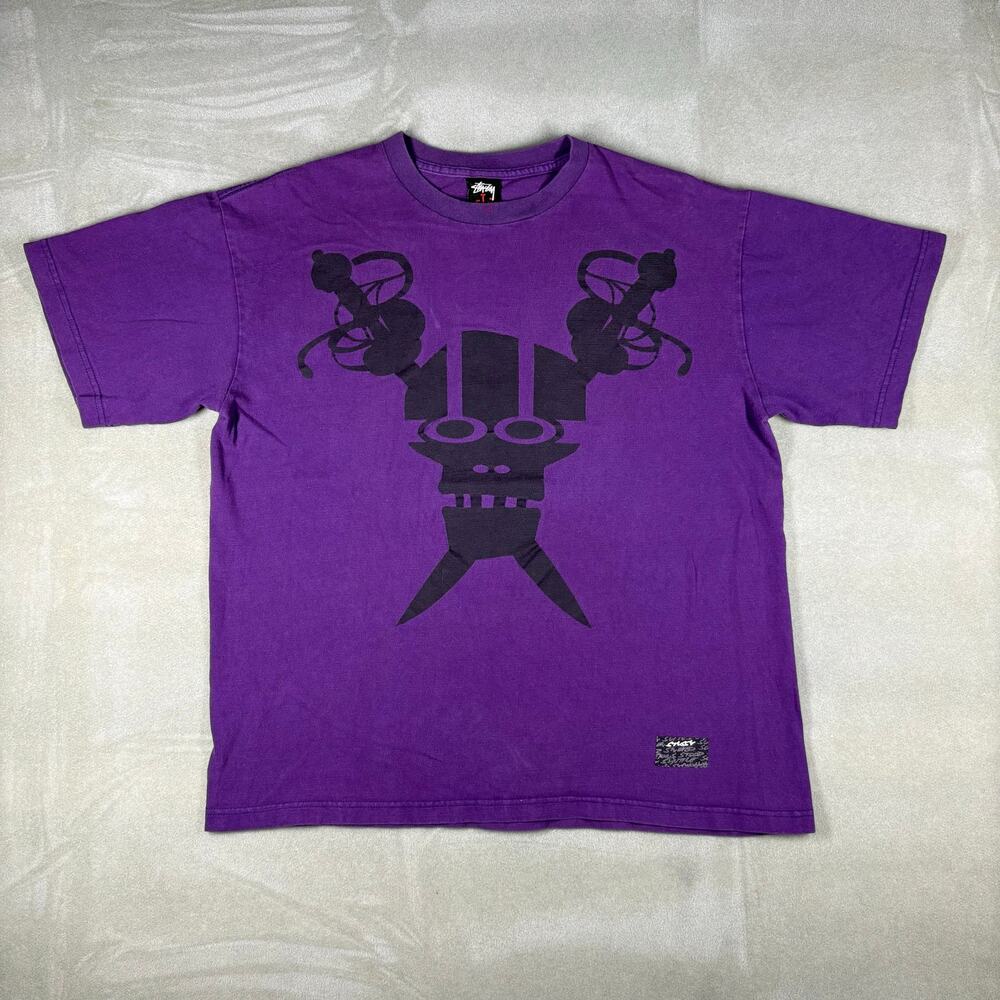 Stussy Purple Graphic T Shirt Mens Large Streetwear Skull Logo Mexico Made